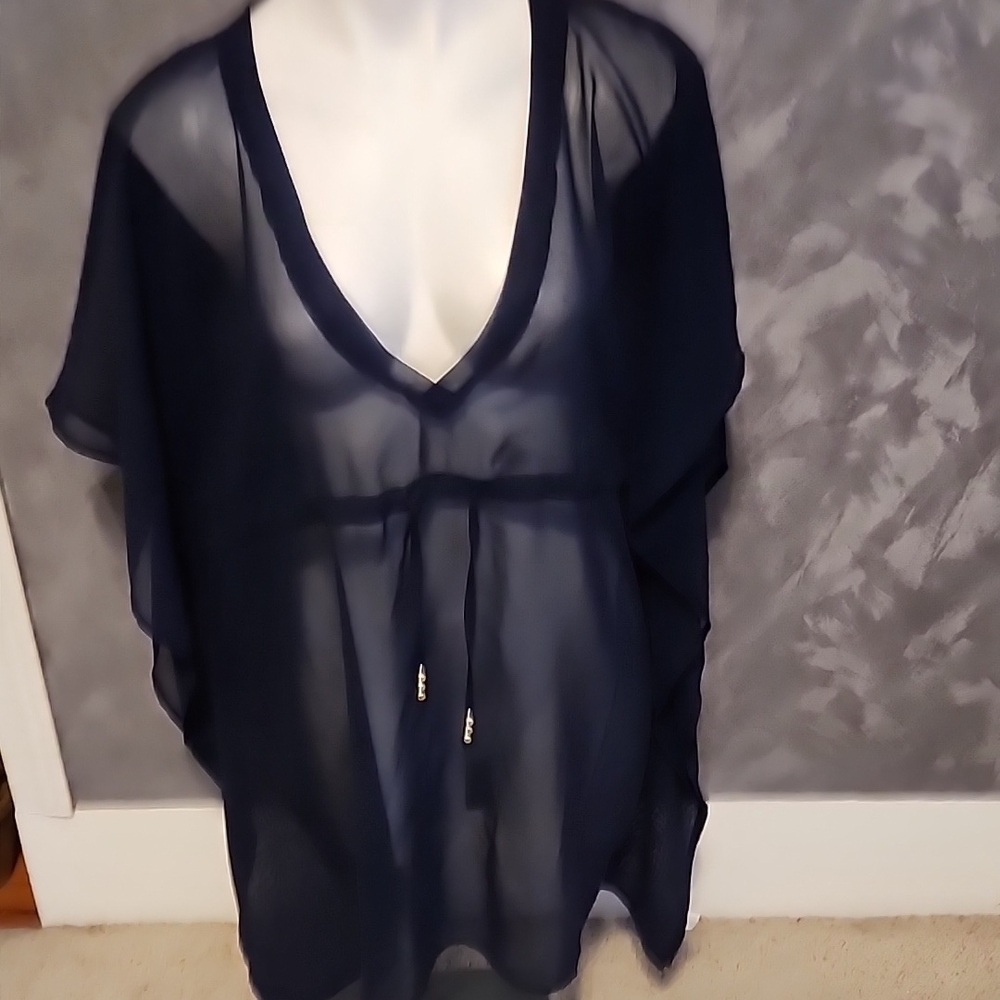 Echo Navy Sheer Swim Cover-Up One Size